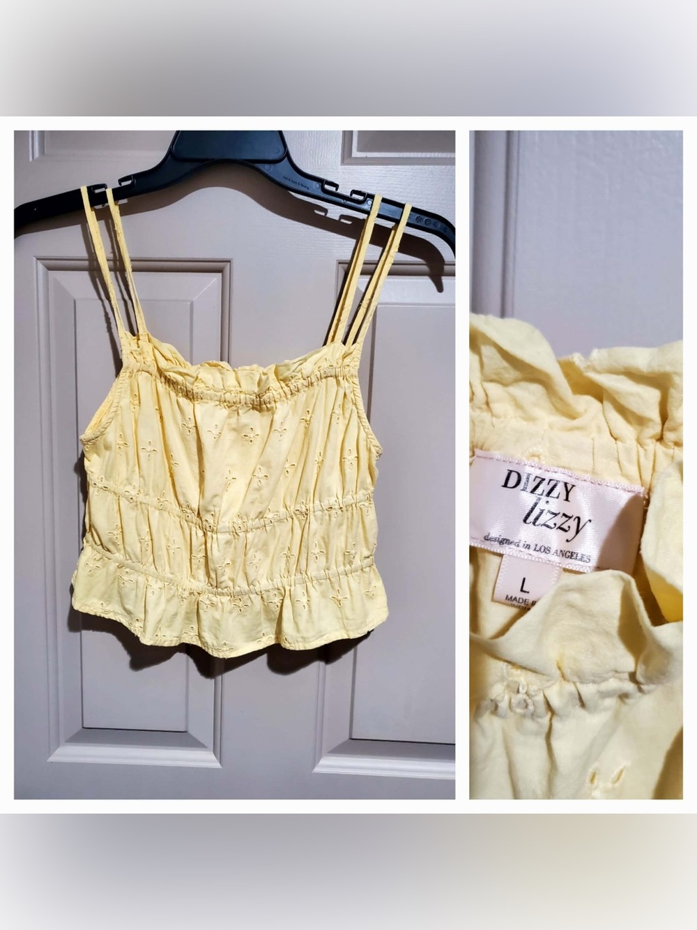 Dizzy Lizzy Yellow Eyelet Cropped Tank Top